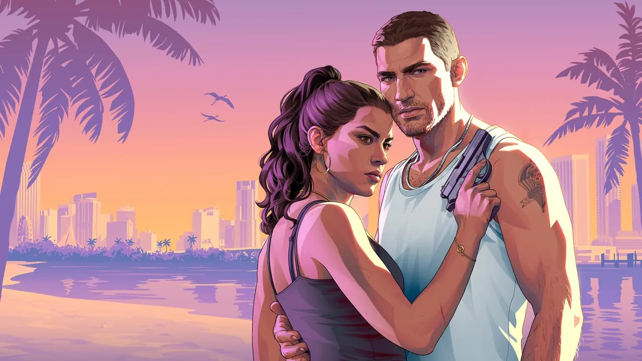 Jason and Lucia stand together, representing the protagonists of GTA 6.